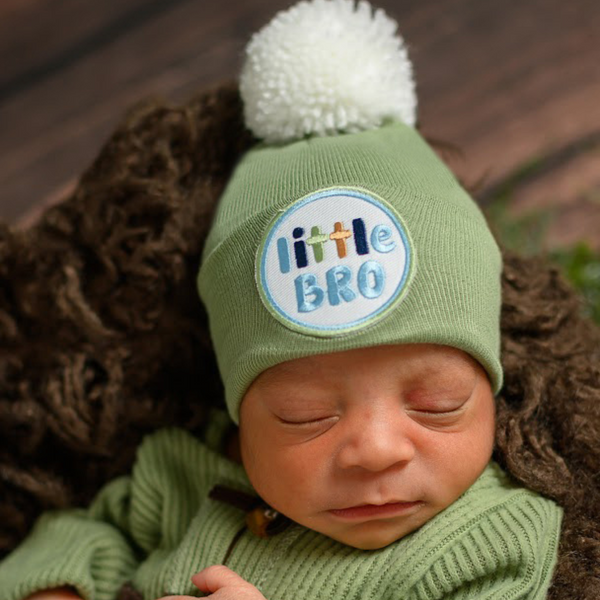 Sage Green, Blue or White Little Bro Newborn Boy Hospital Hat with Sage Green, Blue or White Little Bro Newborn Boy Hospital Hat with