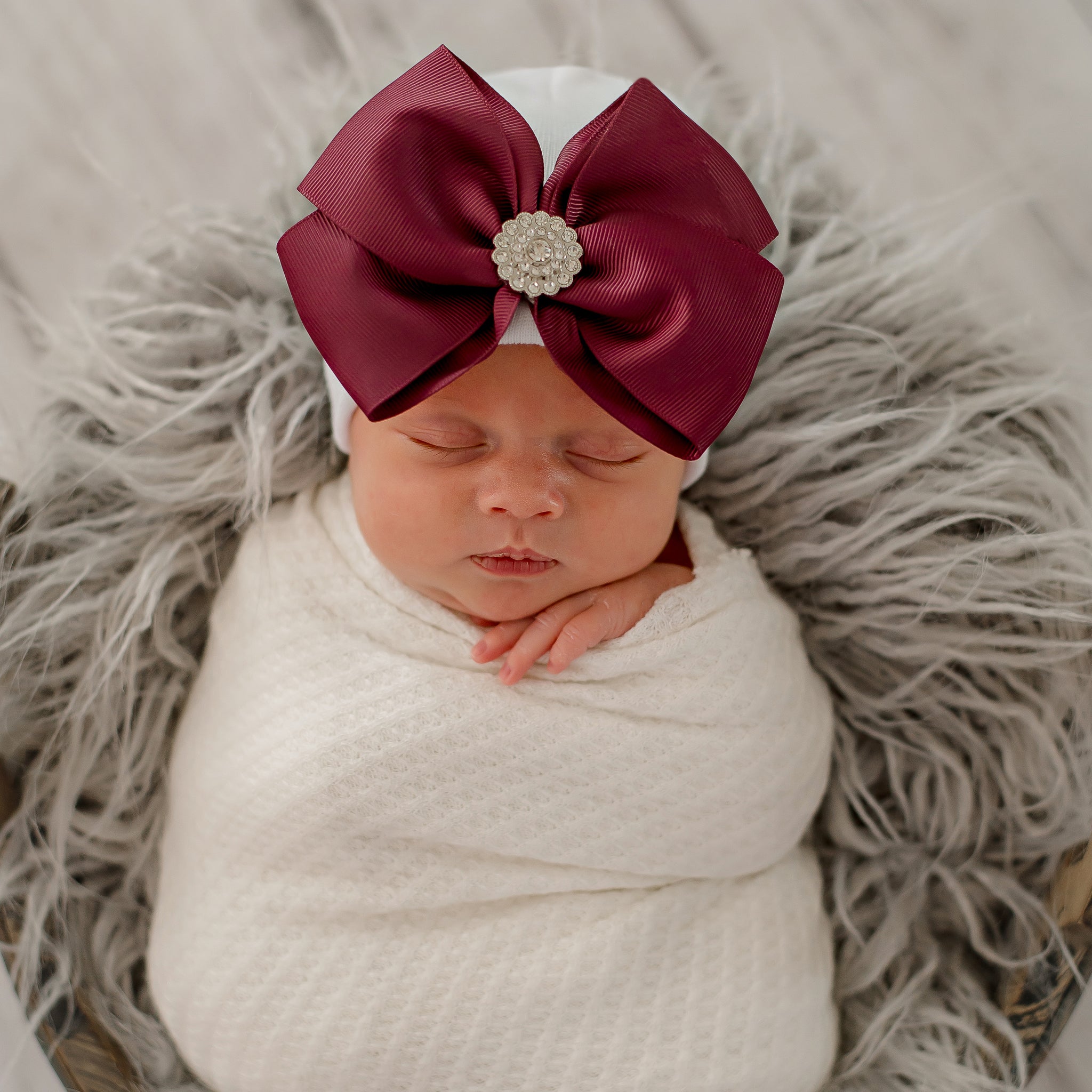 ilybean Bella Bow Pink and White Striped Hospital Hat with Pink Ribbon Bow - Other Colors Available