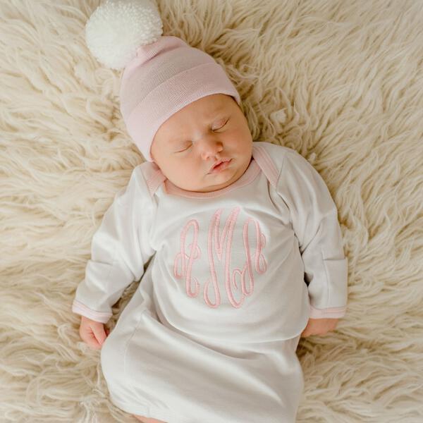 Pink Hat with White Pom Pom with Matching Pink Trim Gown SET (2 Piece SET)