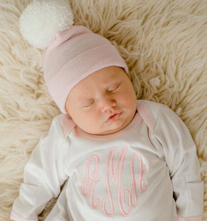 Pink Hat with White Pom Pom with Matching Pink Trim Gown SET (2 Piece SET)