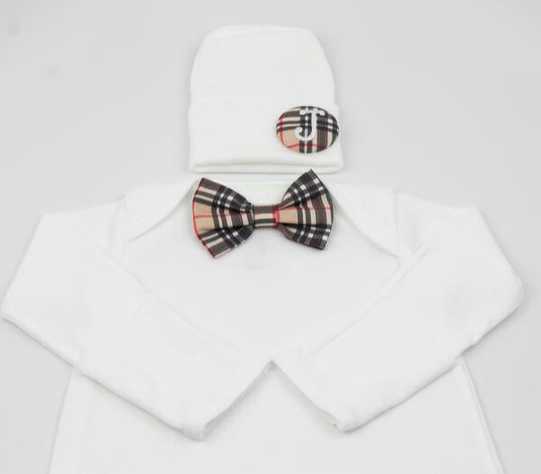 ilybean Fall Plaid Bow Tie Set For Newborn Boys Hat with Plaid