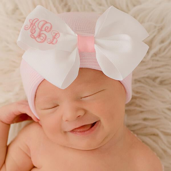 Baby Girl Bow Hat Pink And White Striped Newborn Baby Girl