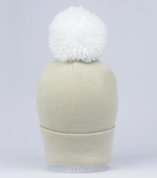 Oatmeal White Pom Newborn Hospital Hat - Gender Neutral for newborn boys or girls- Personalization Optional