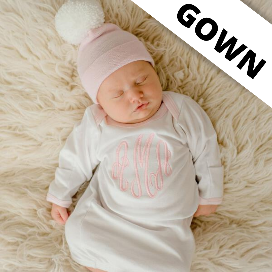 Pink Hat with White Pom Pom with Matching Pink Trim Gown SET (2 Piece SET)