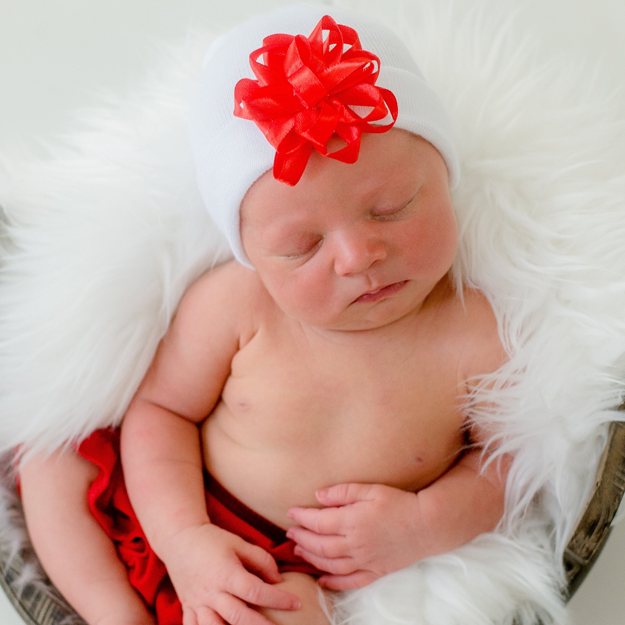 White Christmas Bow Hat - White Hat with Red Christmas Bow