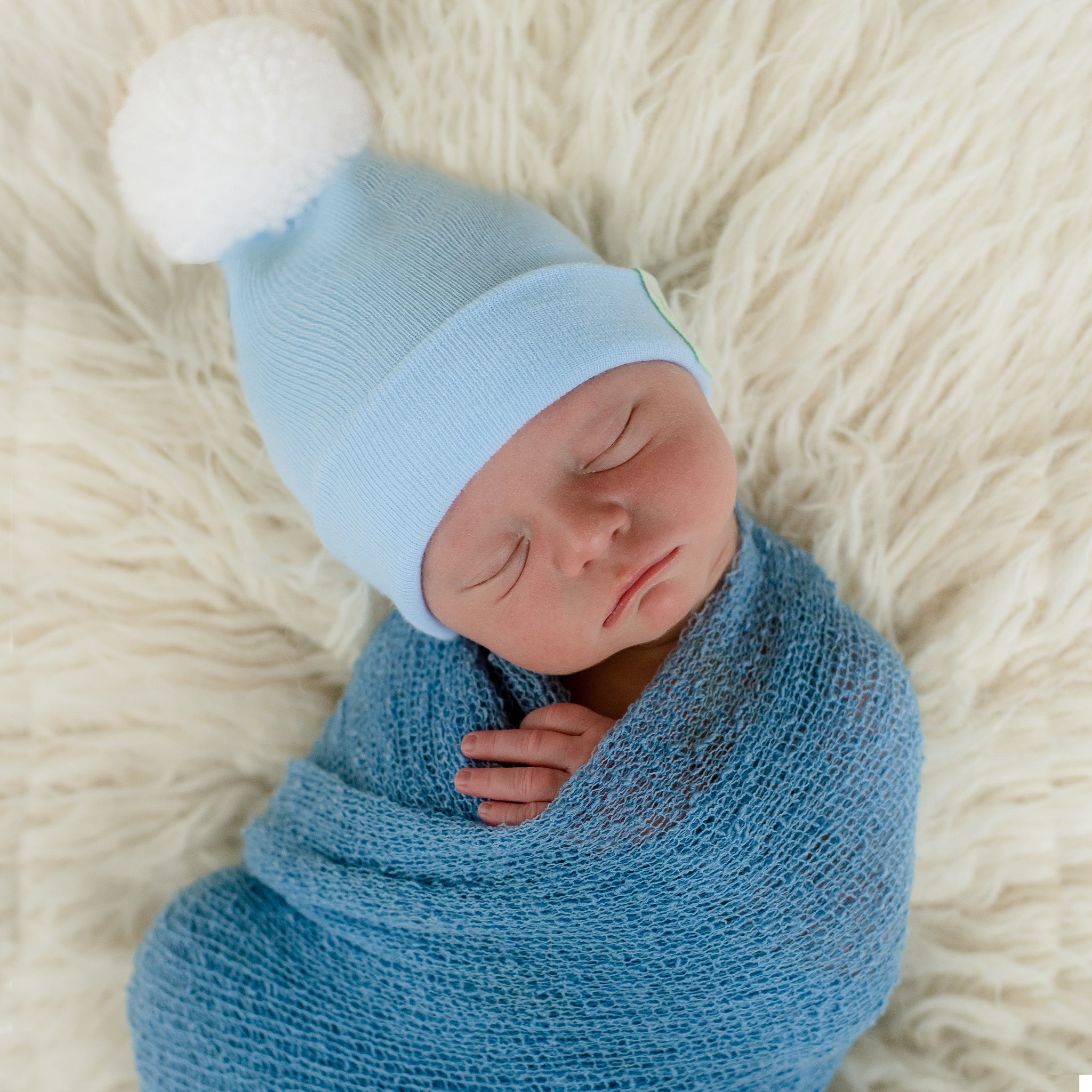 ilybean Baby Blue Beanie with White Pom Pom - Personalization Optional