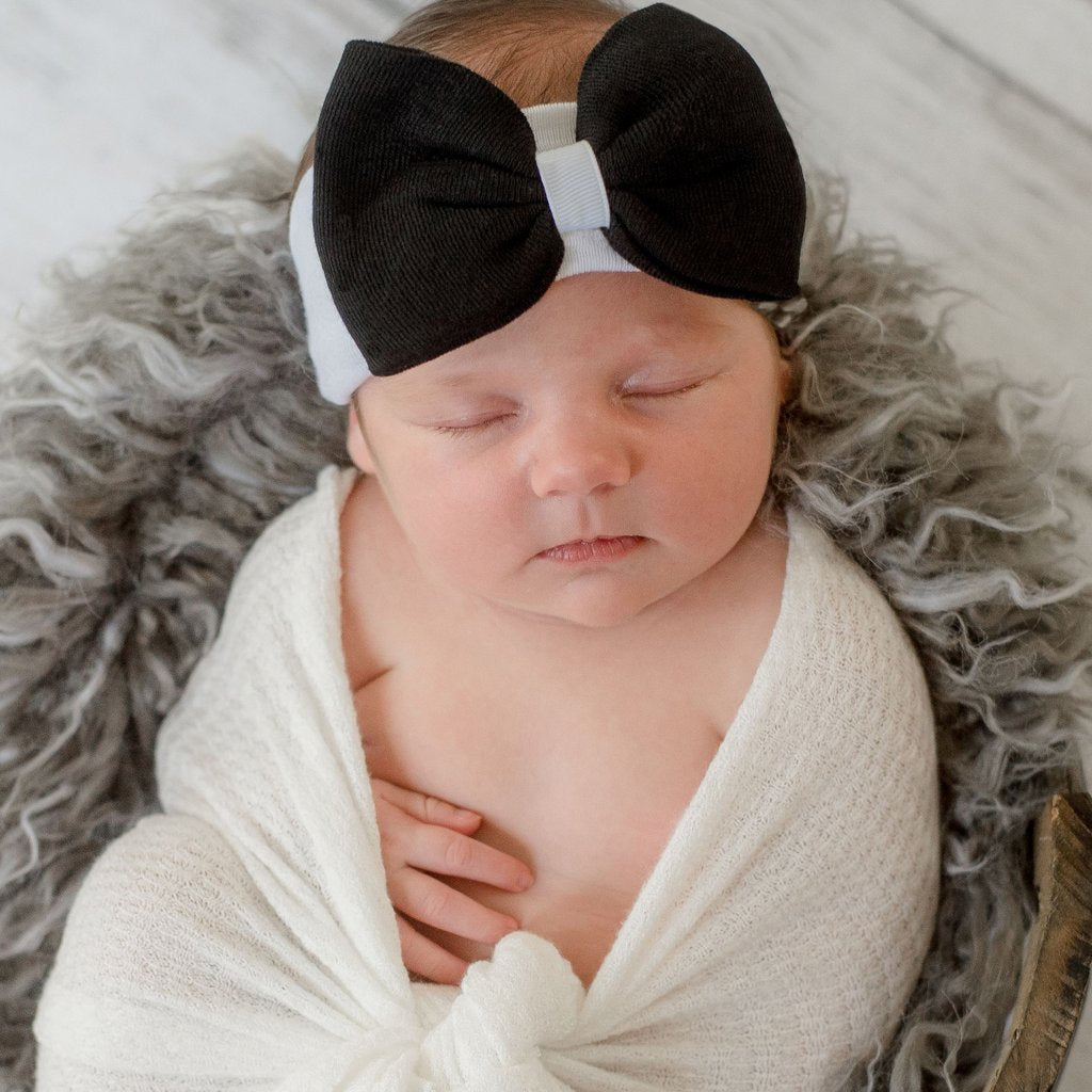 ilybean Black Bow White Headband Newborn Girl Nursery Headband With White Center