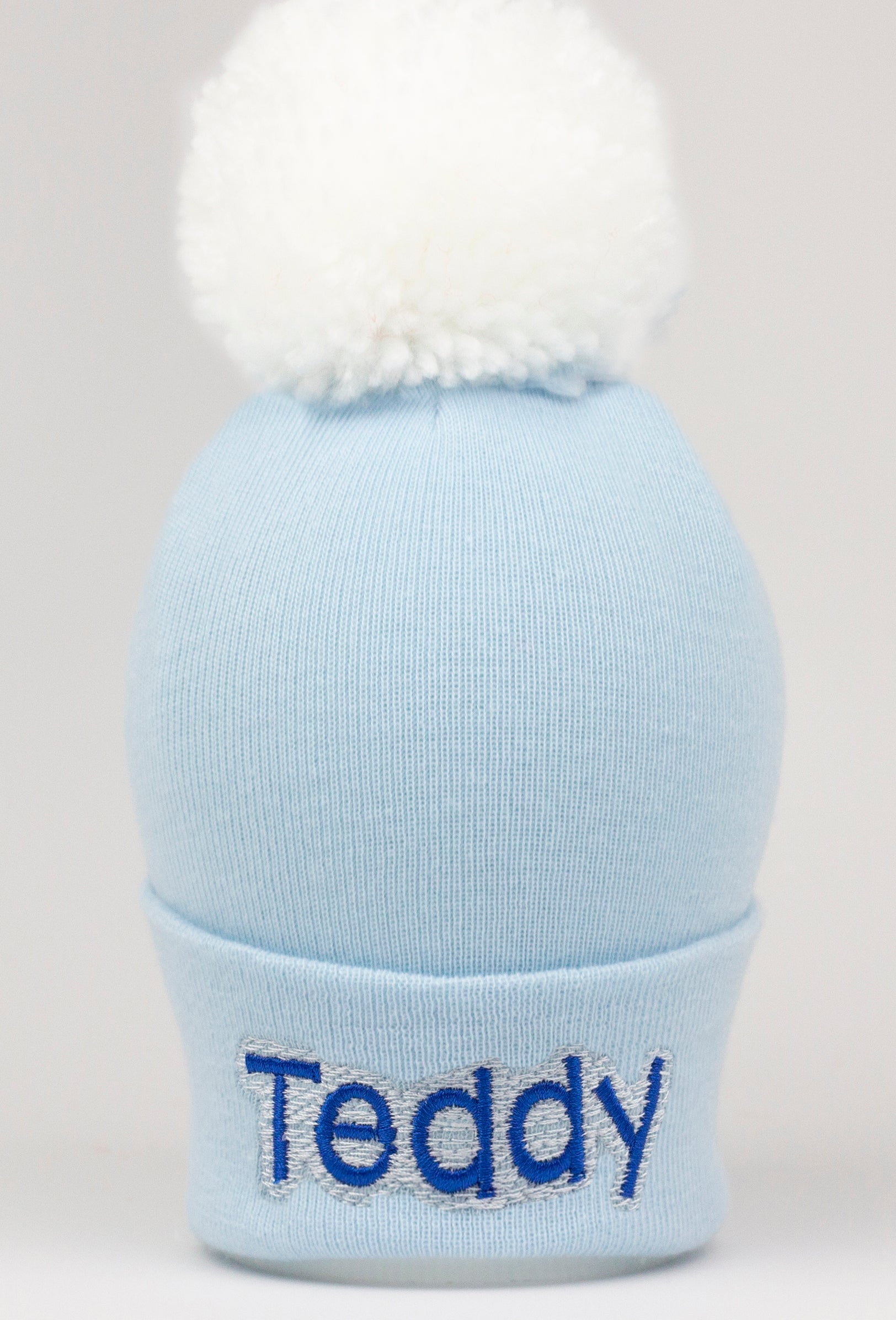 ilybean Baby Blue Beanie with White Pom Pom - Personalization Optional