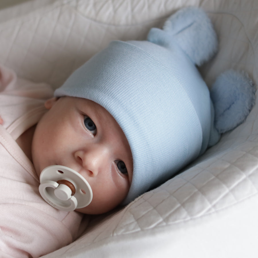ilybean Fuzzy White Baby Bear Newborn Hospital Hat for Newborn Boys - Personalization Optional