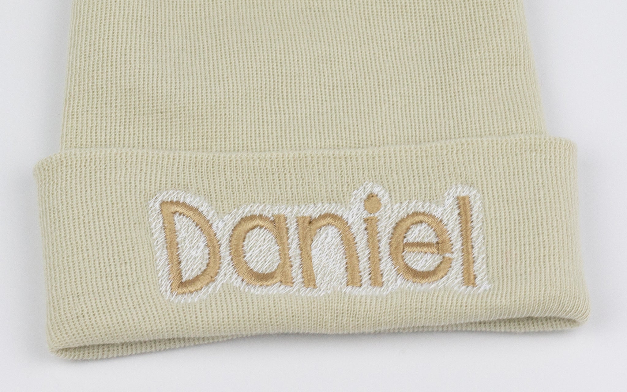 ilybean Oatmeal Beanie with Baby Blue Pom Pom - Personalization Optional
