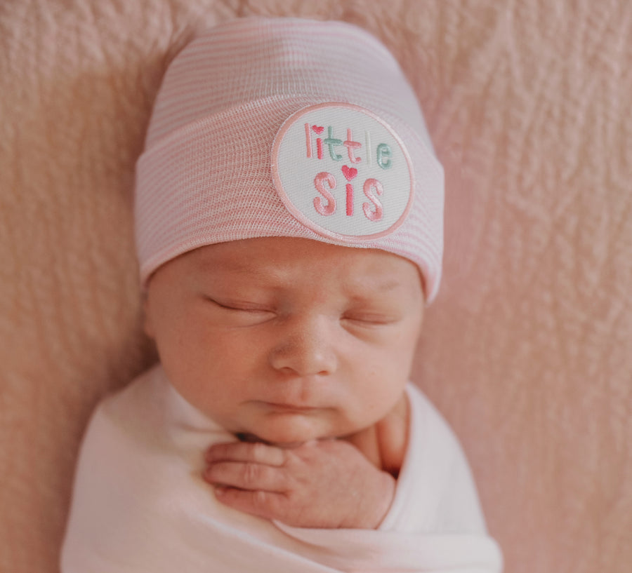 ilybean PINK STRIPED OR SOLID WHITE LITTLE SIS BABY GIRL HAT