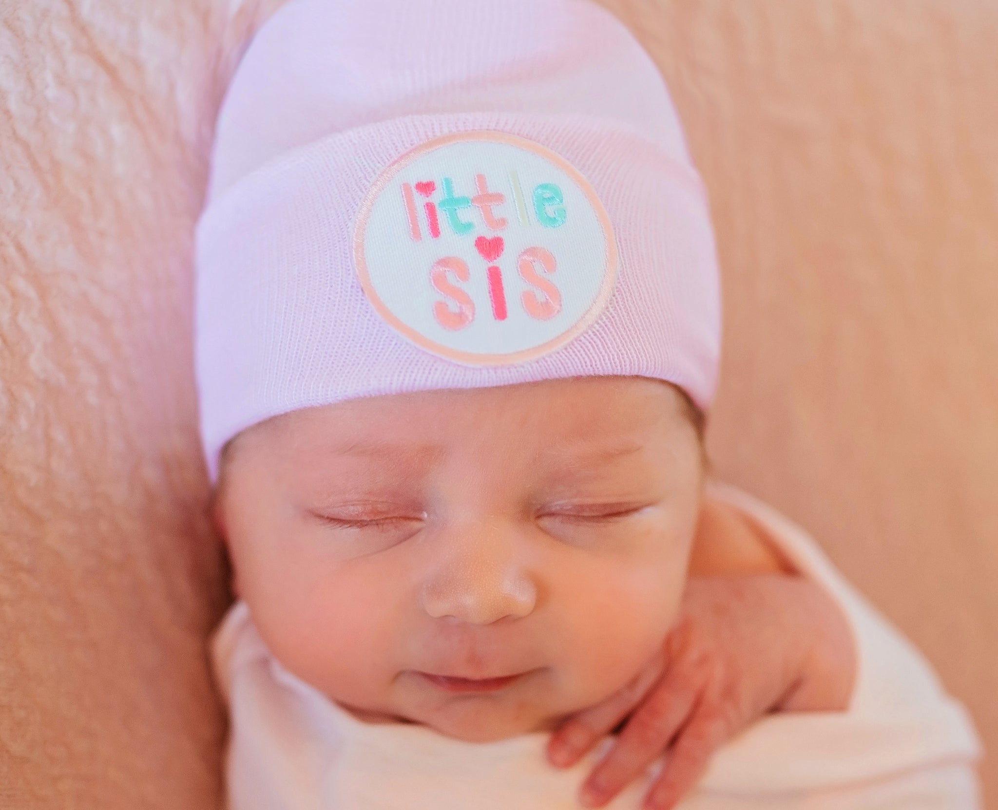 ilybean PINK STRIPED OR SOLID WHITE LITTLE SIS BABY GIRL HAT