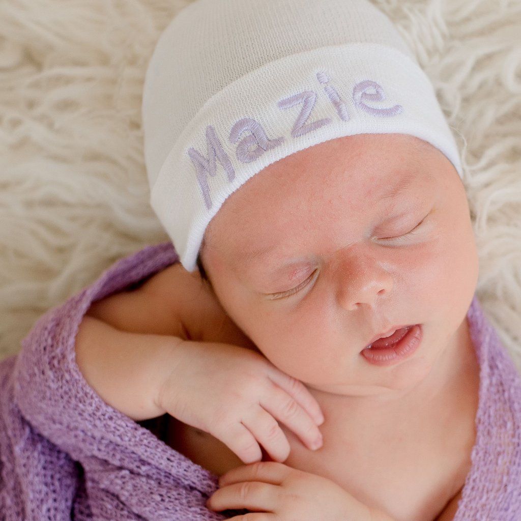 Personalized Solid White Personalized Newborn GIRL Hospital Hat