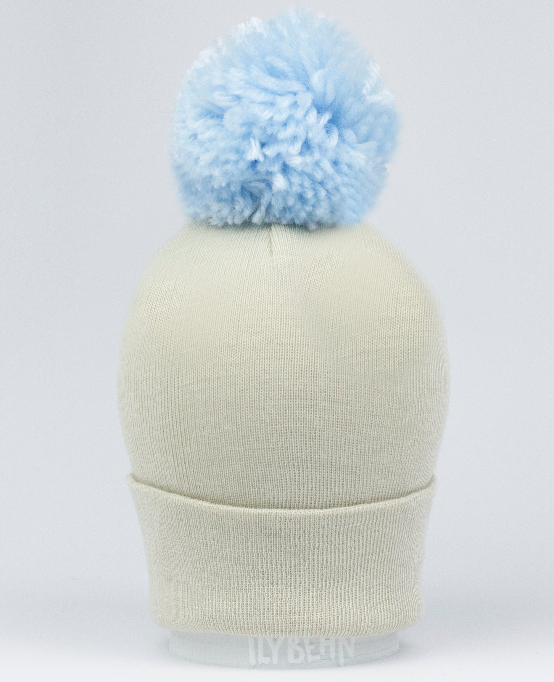 ilybean Oatmeal Beanie with Baby Blue Pom Pom - Personalization Optional