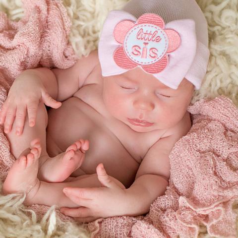 ilybean Little Sis Flower Patch WHITE (or PINK) Big Bow Newborn Girl Hospital Hat