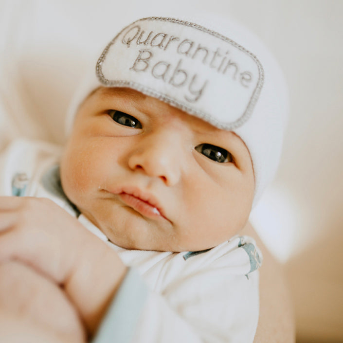 Quarantine Baby Hat - Newborn Hospital Hat - White Quarantine Gender Neutral Hat