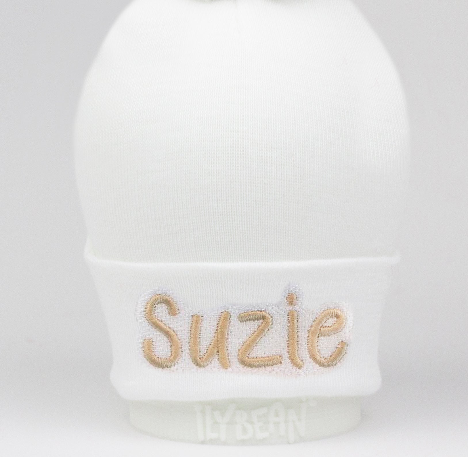 ilybean Solid White Newborn Hospital Hat with white Pom Pom - Gender Neutral