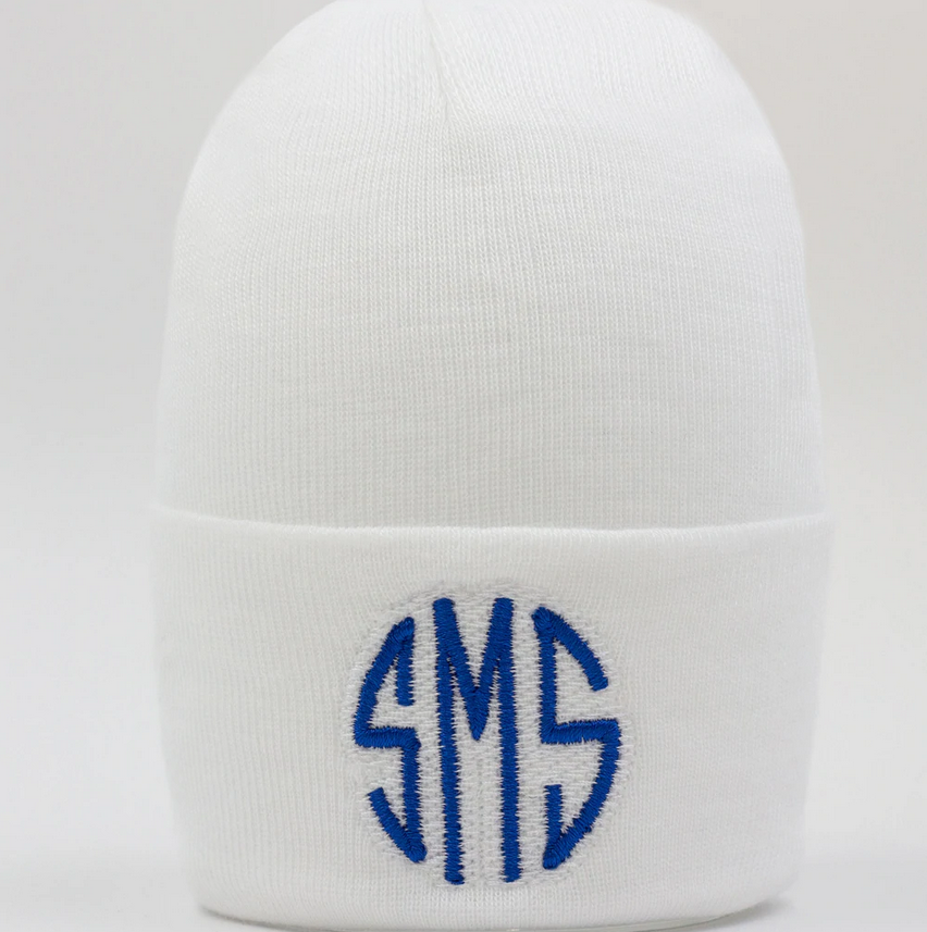 ilybean Monogram Personalized Shadow Stitch Pink , White or Blue Hospital Newborn Hospital Hat Nursery Beanie