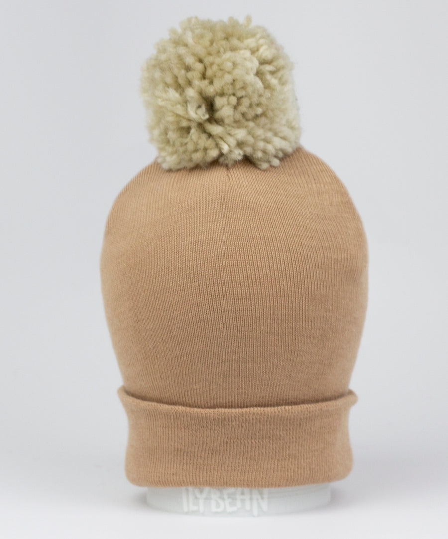 Tan Beanie with Oatmeal Pom Pom Newborn Hospital Hat -newborn boy hospital hat- Personalization Optional