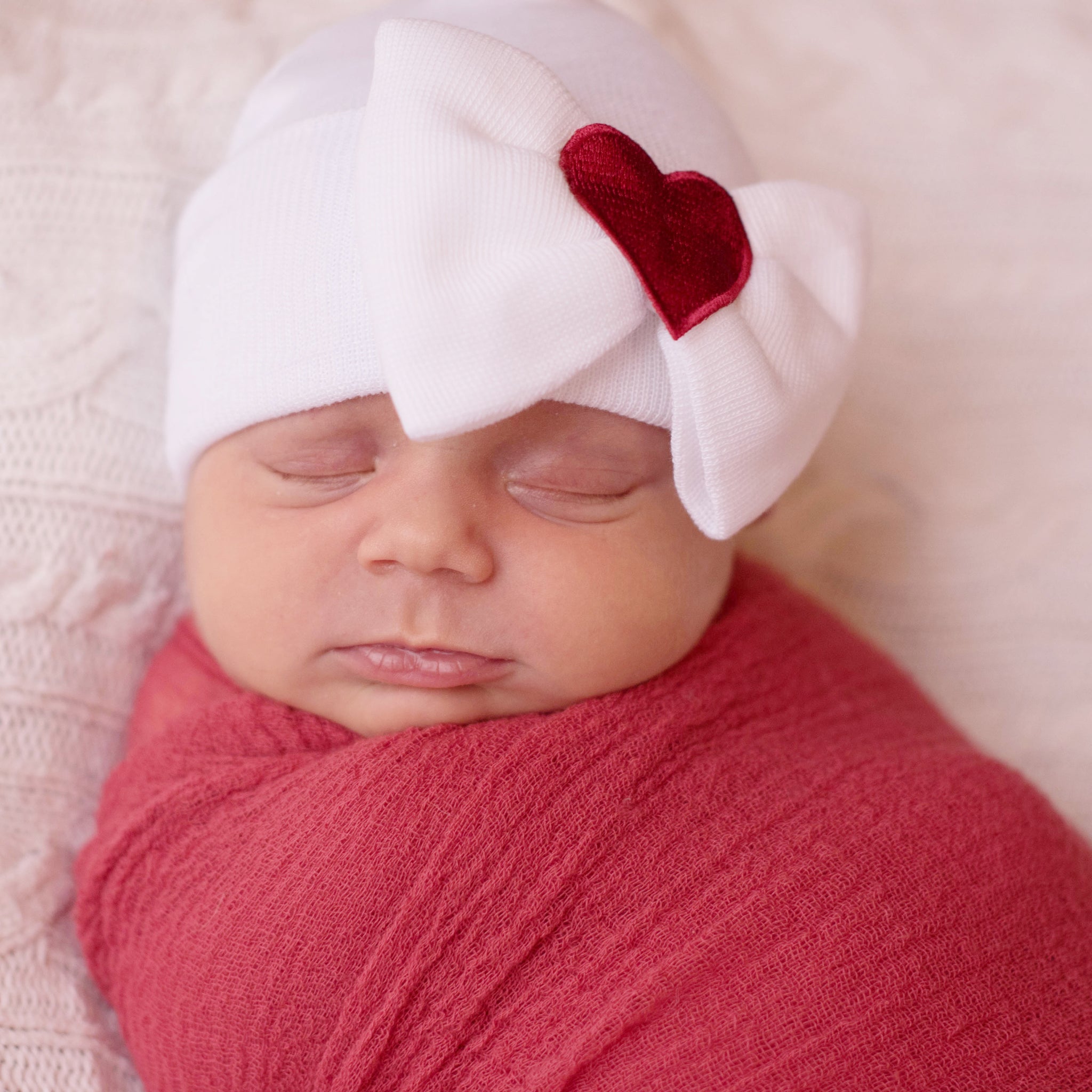 With All My Heart Newborn Girl Big Bow and Heart Patch Hospital Hat