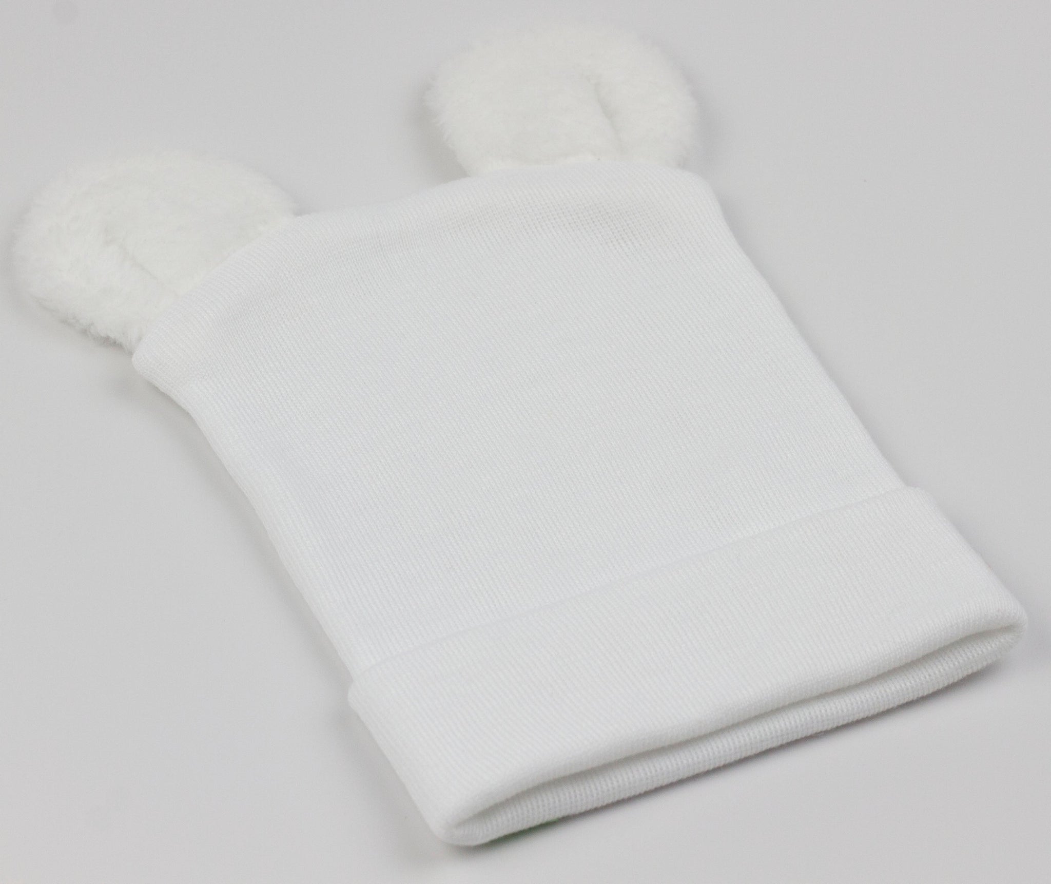 ilybean Fuzzy White Baby Bear Newborn Hospital Hat for Newborn Boys - Personalization Optional