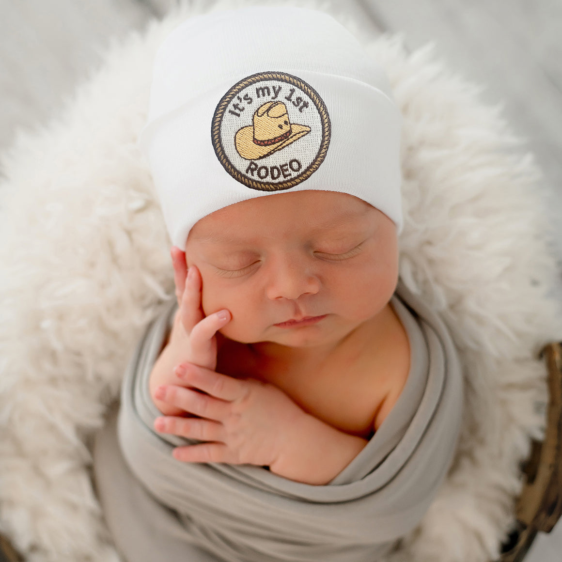 It's My First Rodeo Cowboy Hat for Newborn Boys - White or Tan Hat