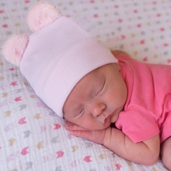 ilybean PINK Fuzzy  Baby Bear Newborn Hospital Hat for Newborn Girls