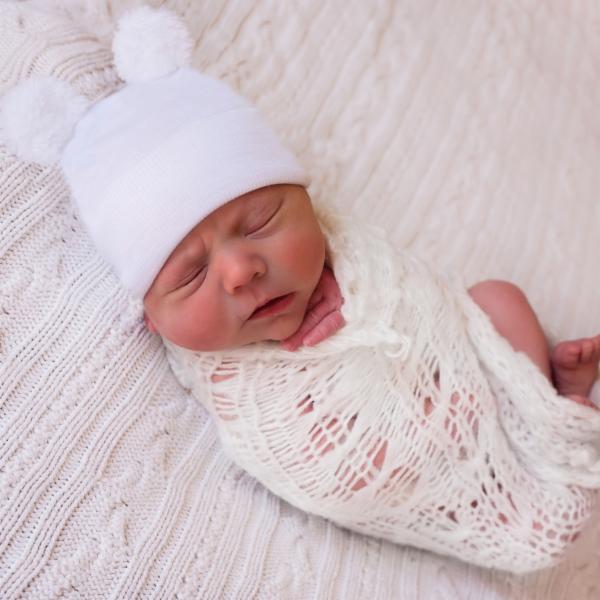 Personalzed ilybean Fuzzy WHITE Baby Bear Newborn Hospital Hat for Newborn- Gender Neutral