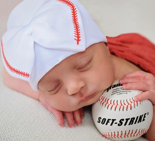 ilybean Softball Sweetie White Bow Newborn Girl Hospital Hat - Sports Newborn Girl Hat