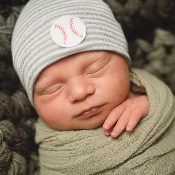 Home-run Newborn Boy Gray and White Hospital Hat - Baseball Baby Hat