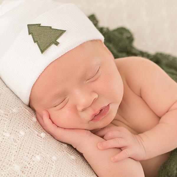 ilybean White Christmas Tree Hospital Hat - Gender Neutral - Boy or Girl Newborn Hat