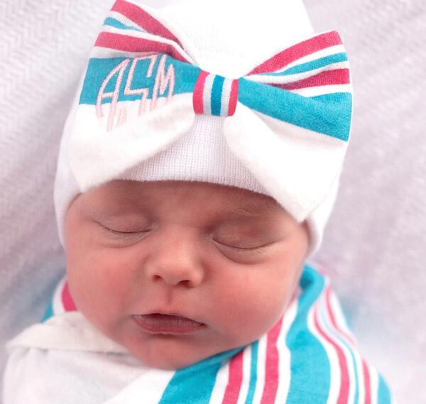 Hospital Blanket Bow Newborn Girl White Hospital Hat - White Hospital Hat Newborn- Personalized Optional