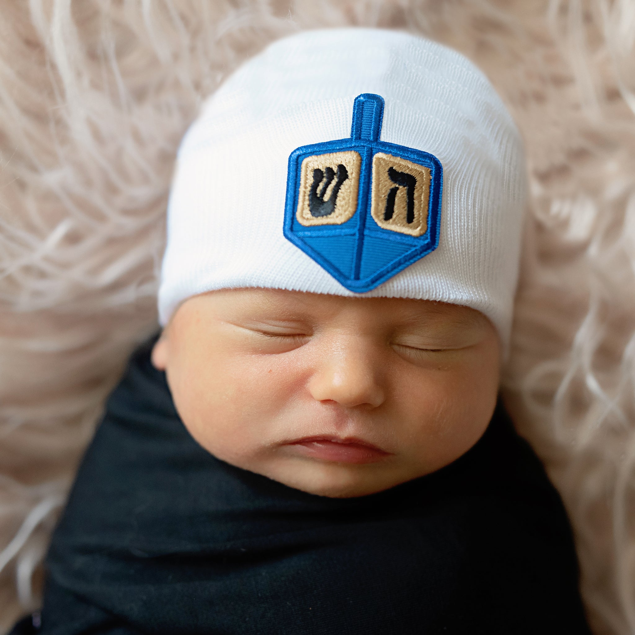 ilybean Dreidel Patch Newborn Hospital Hat - Hanukah Baby Hat Gender Neutral Hanukah Hat