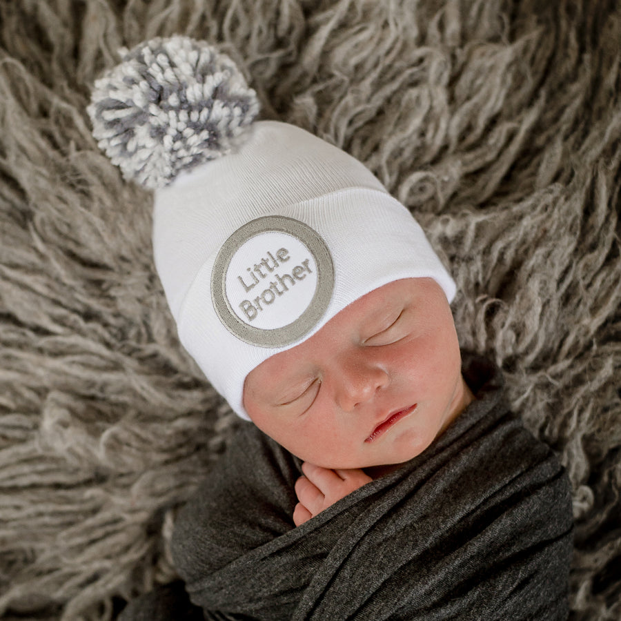 ilybean Gray and White Little Brother Newborn Boy Hospital Hat