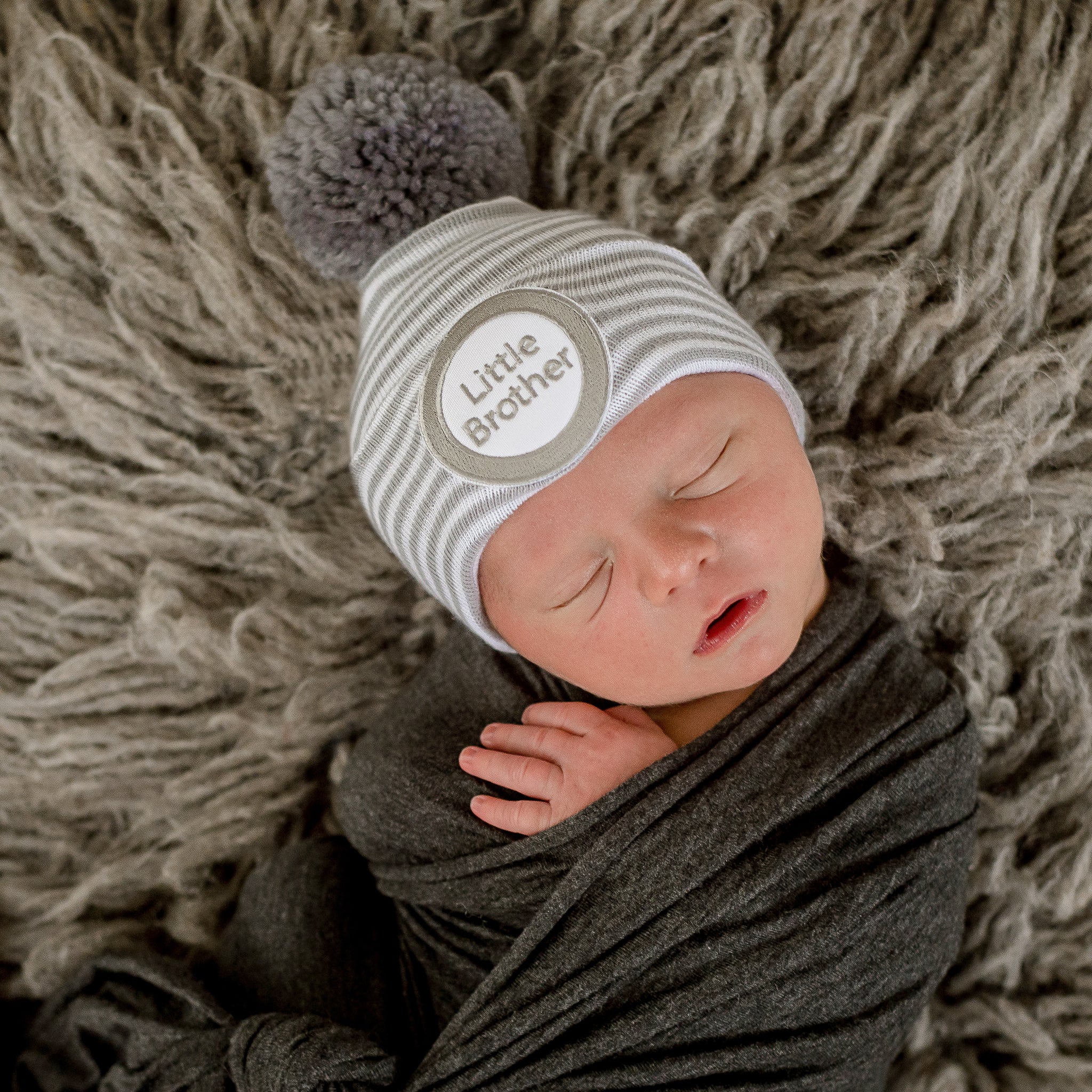 ilybean Gray and White Little Brother Newborn Boy Hospital Hat