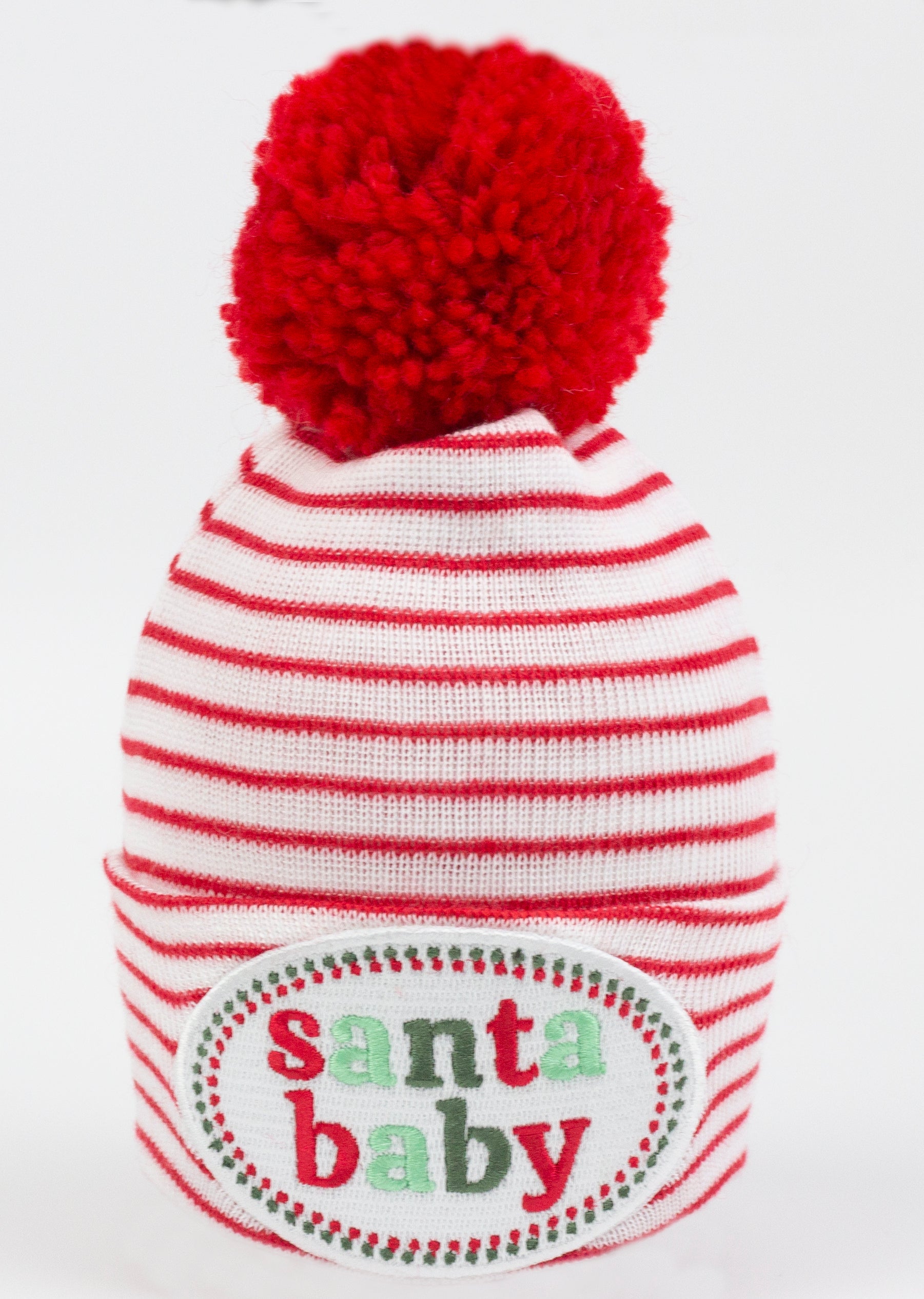 Striped Santa Baby Patch Pom Pom Newborn Hospital Hat - Baby Christmas Hat