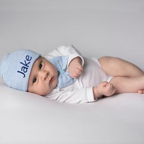 Personalized Blue and White Striped Bow Tie Onesie Set - Newborn Boys