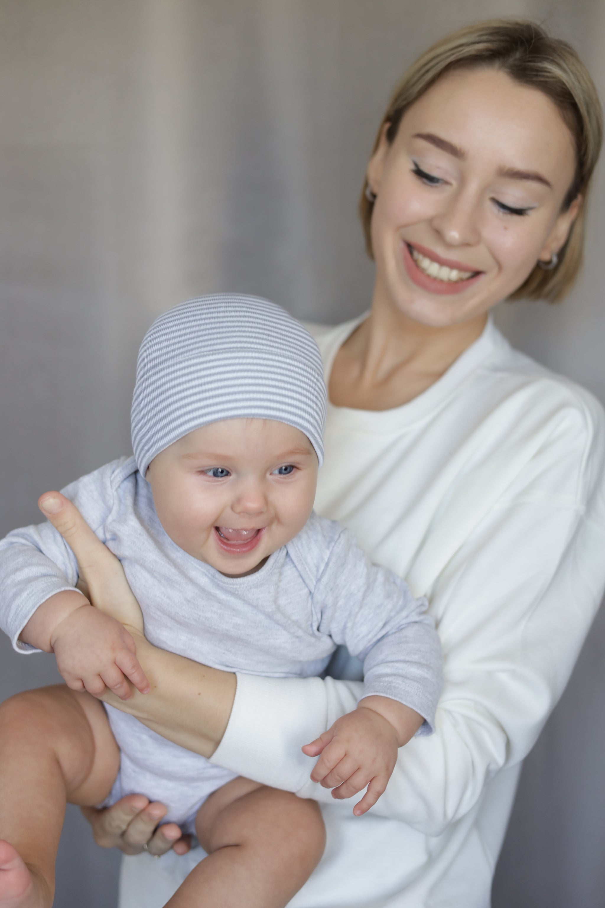 ilybean Gray & White Striped Newborn and Baby Boy Hospital Hat Newborn and 0-3 months size