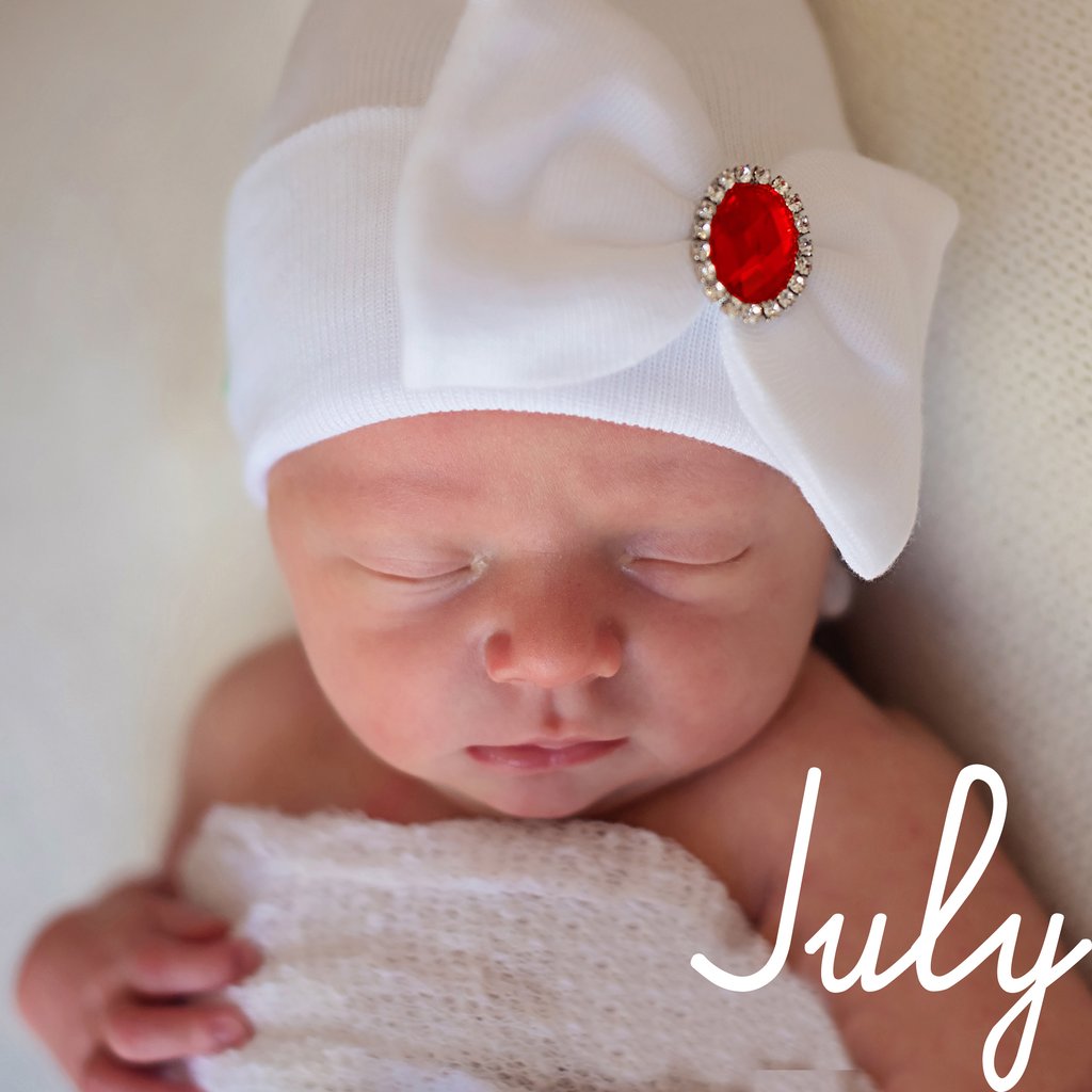Birthstone Baby Big White Big Bow Girl Newborn Hospital Hat