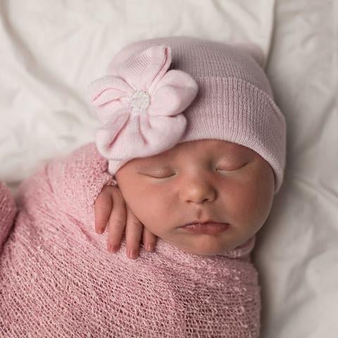 ilybean Pink Sparkles Button Newborn Pink Girl Hospital Hat
