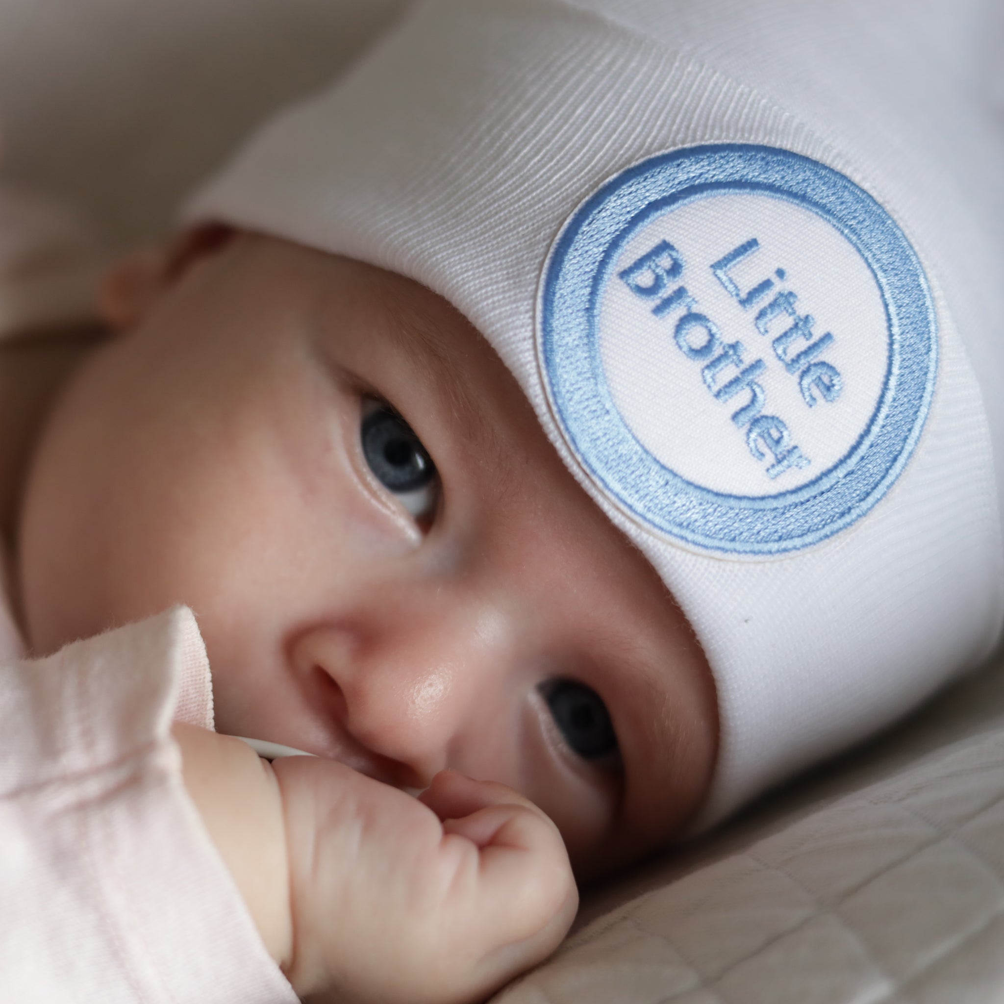 ilybean WHITE Little Brother Newborn Boy Hospital Hat - Newborn Boy Hospital Hat
