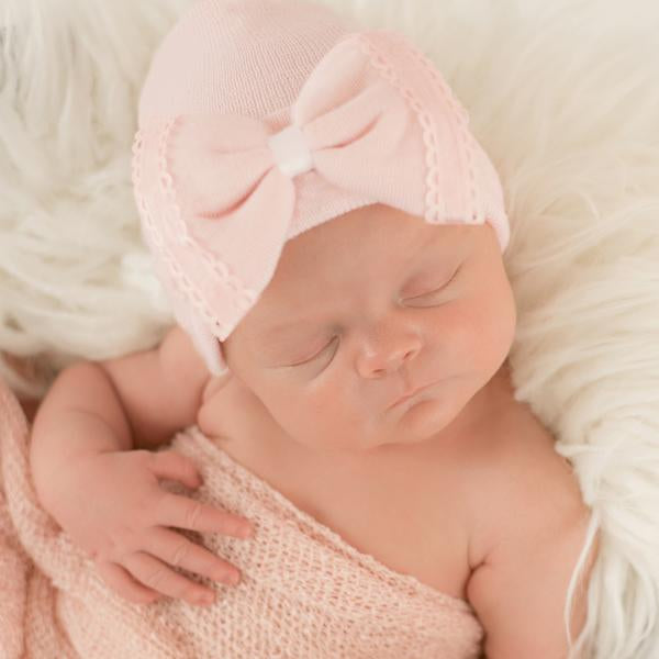 ilybean Blanche Bow Newborn Girl Hospital Hat - Pink Newborn Girl Hospital Hat