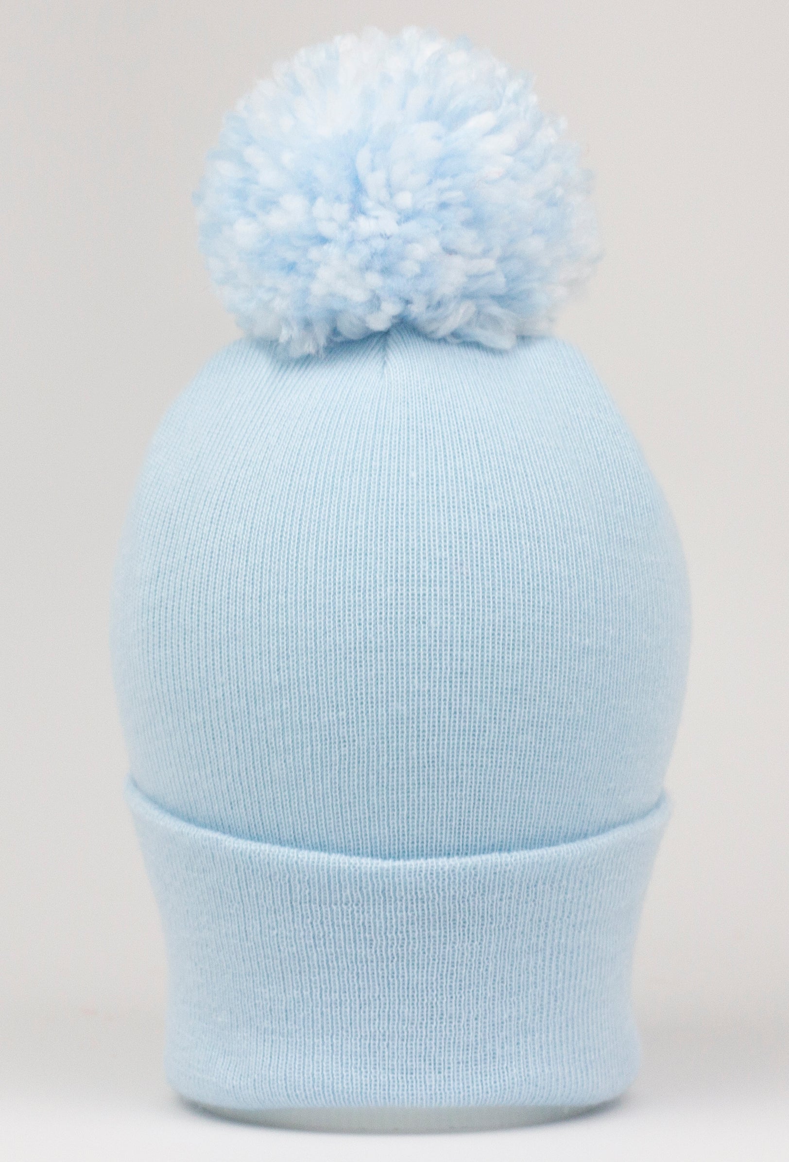 ilybean Baby Blue Beanie with MIXED Blue & White Pom Pom - Personalization Optional
