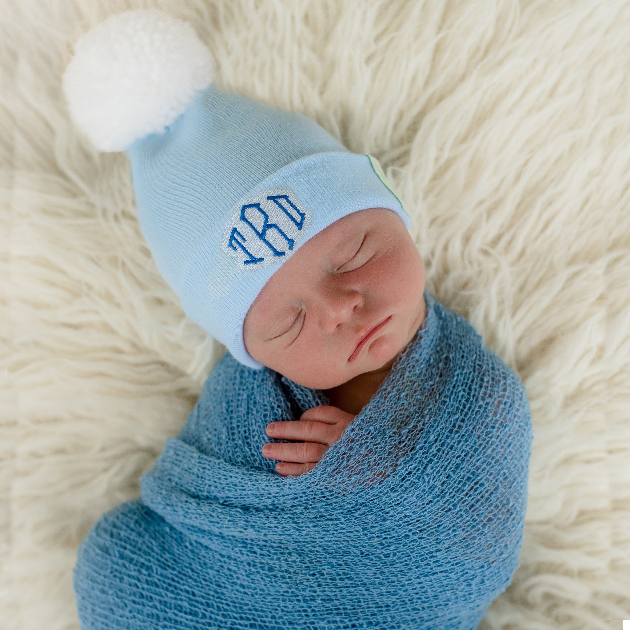 ilybean Baby Blue Beanie with White Pom Pom - Personalization Optional