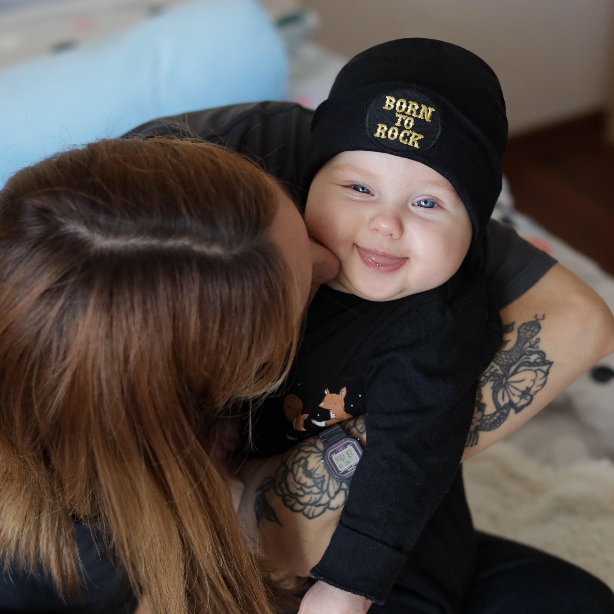 Black Born to Rock Newborn Hospital Hat - Newborn Girl and Boy Hat - Gender Neutral Rock Hat
