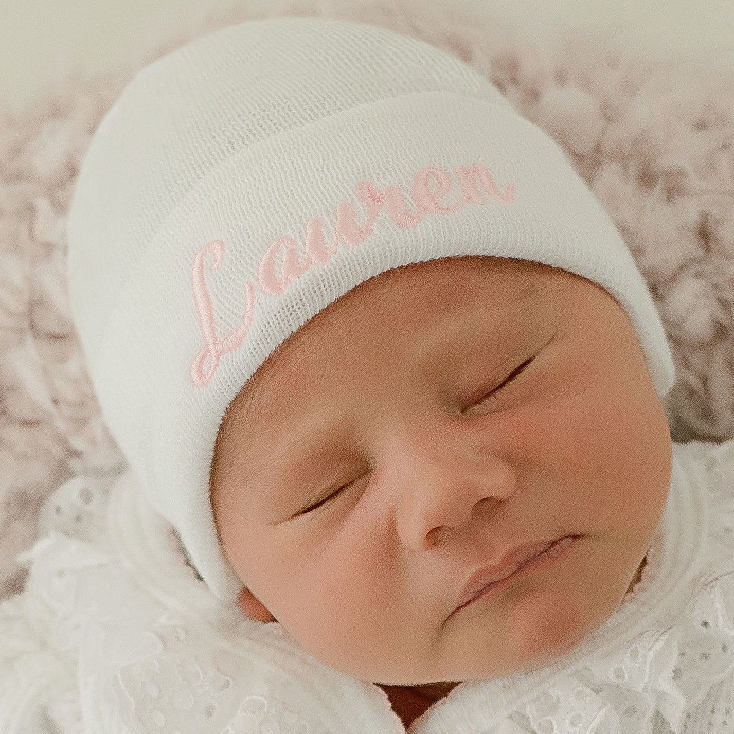 Personalized Solid White Personalized Newborn GIRL Hospital Hat