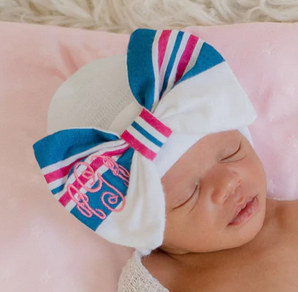 Hospital Blanket Bow Newborn Girl White Hospital Hat - White Hospital Hat Newborn- Personalized Optional