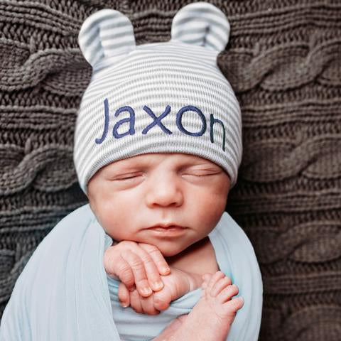 Newborn Boy Tagged blue hat - ilybean nursery beanies