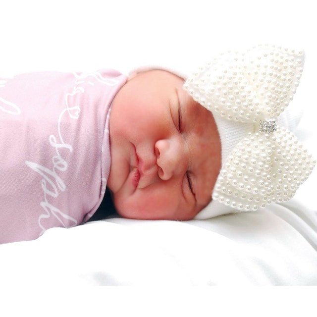 ilybean Pearl Rhinestone White Hospital Hat Newborn Girl Hospital Hat