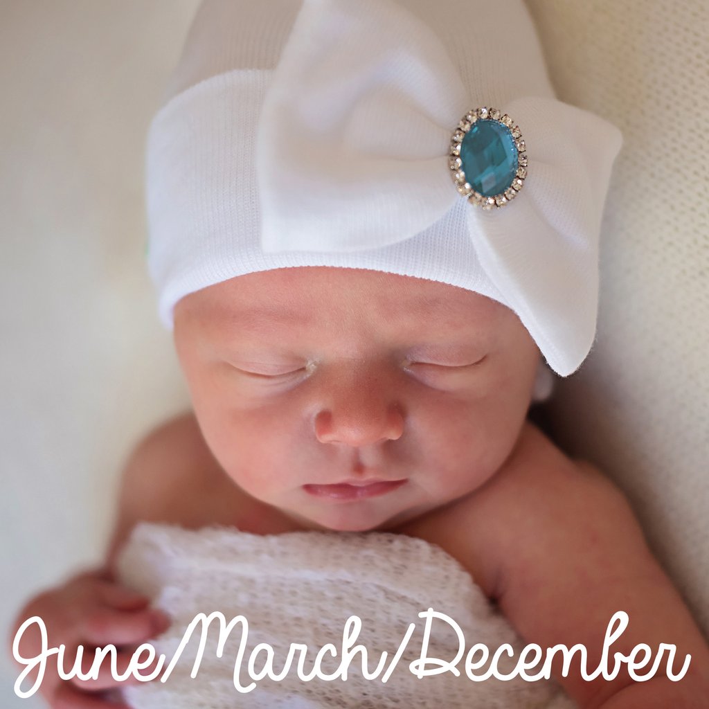 Birthstone Baby Big White Big Bow Girl Newborn Hospital Hat